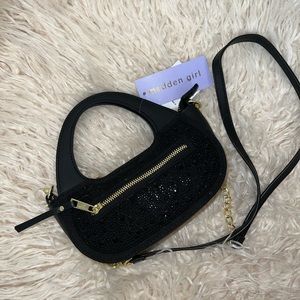 Madden Girl black rhinestone bagutte handbag